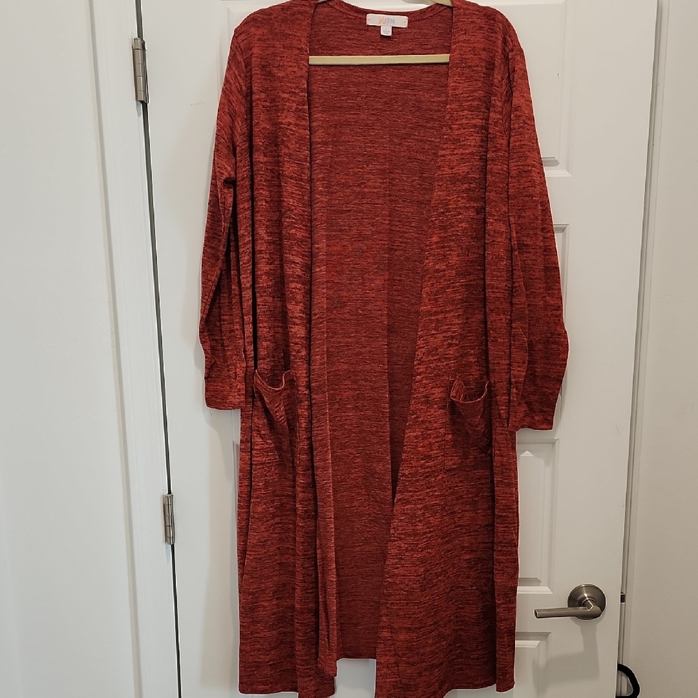 LulaRoe Orange/black/Red Open-Front Cardigan/Duster size Large